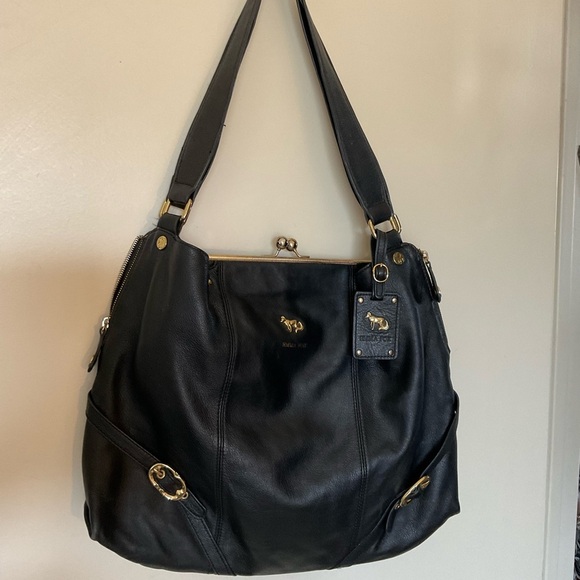 Emma Fox Black Leather Handbag with Gold Hardware - Picture 1 of 12